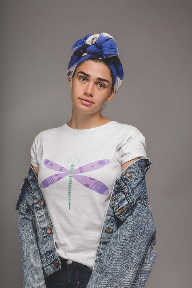 young-girl-with-freckles-wearing-a-t-shirt-mockup-and-a-blue-headwrap-a20861